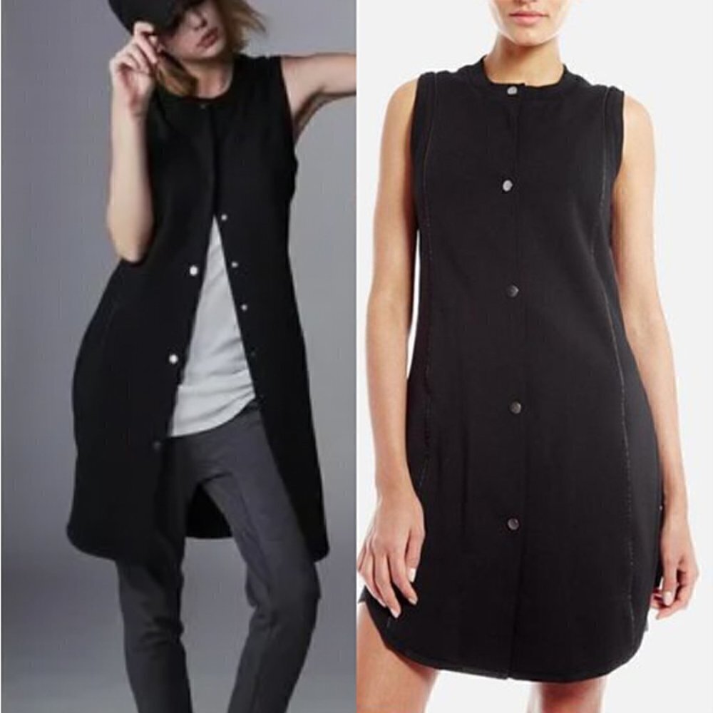 NWT KITH Harper Baseball Black Snap Front Dress Vest Sleeveless Mini Women's L